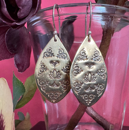 Brass Stamped Lotus Earrings