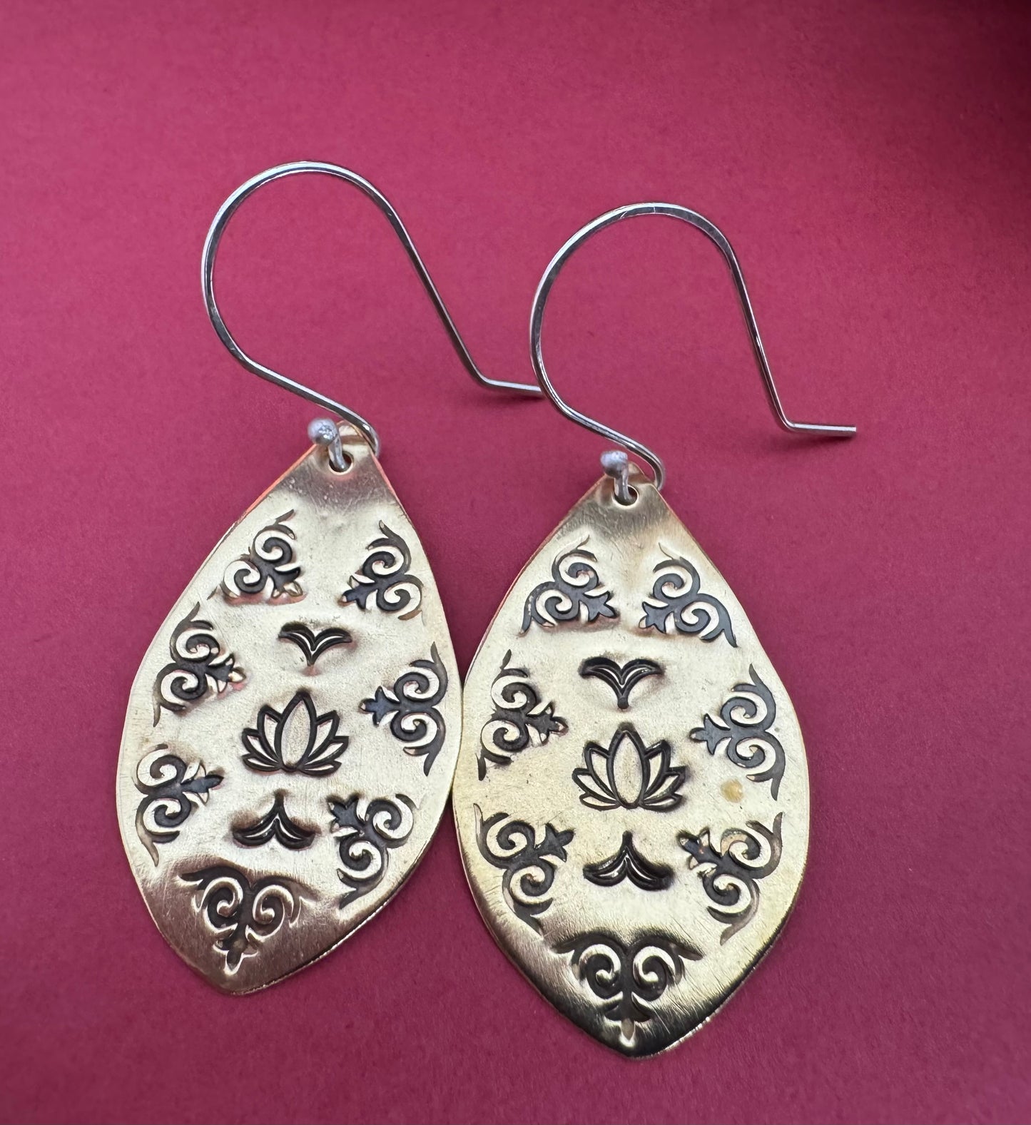 Brass Stamped Lotus Earrings