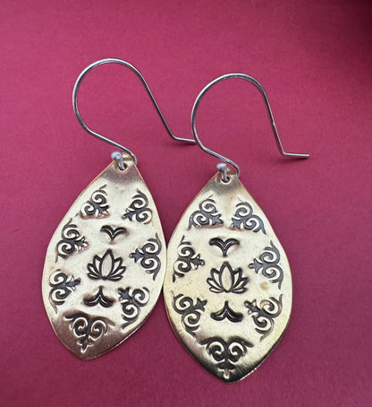Brass Stamped Lotus Earrings