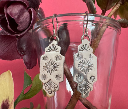 Sterling Silver Aztec Drop Earrings