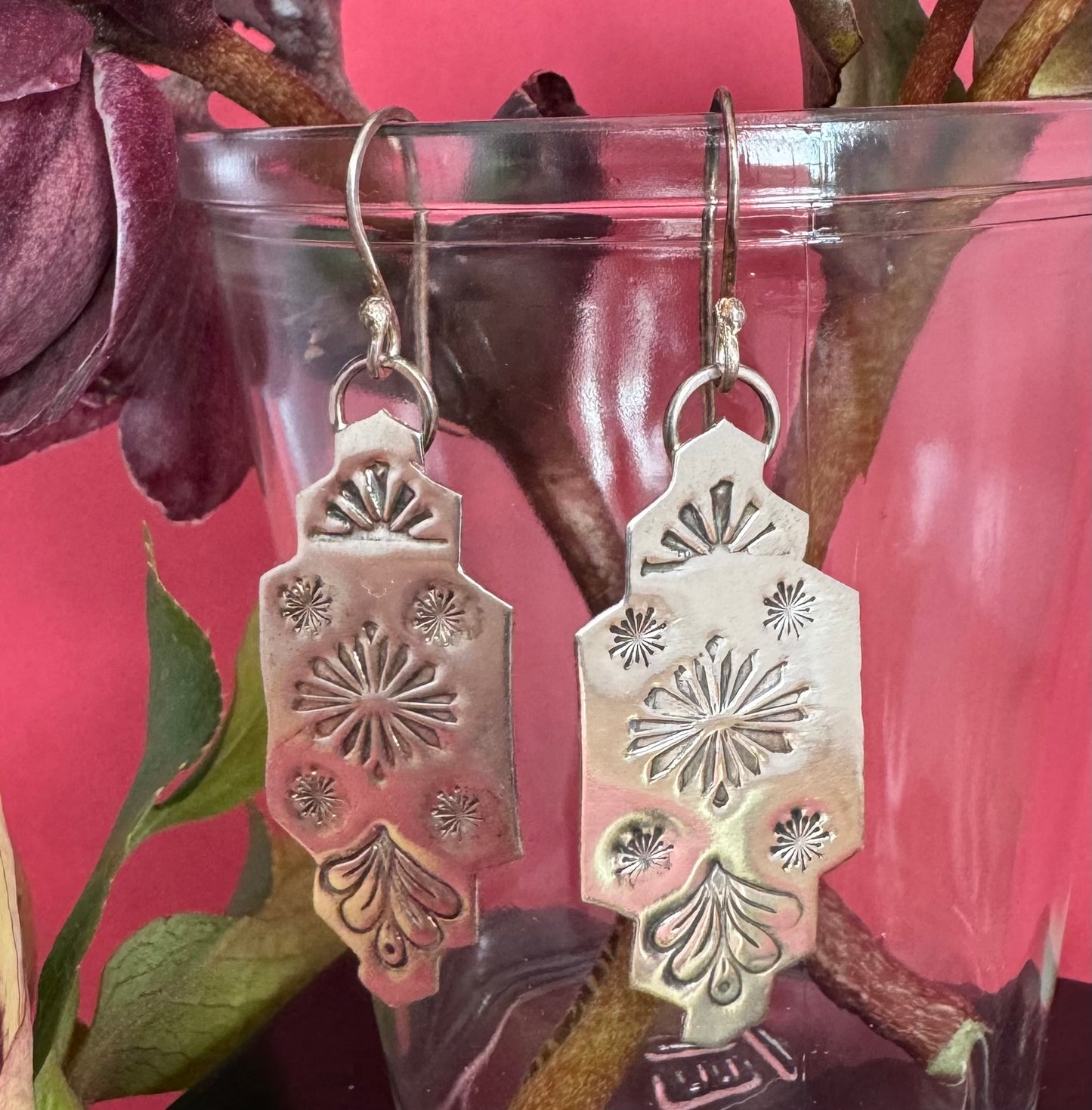 Sterling Silver Aztec Drop Earrings