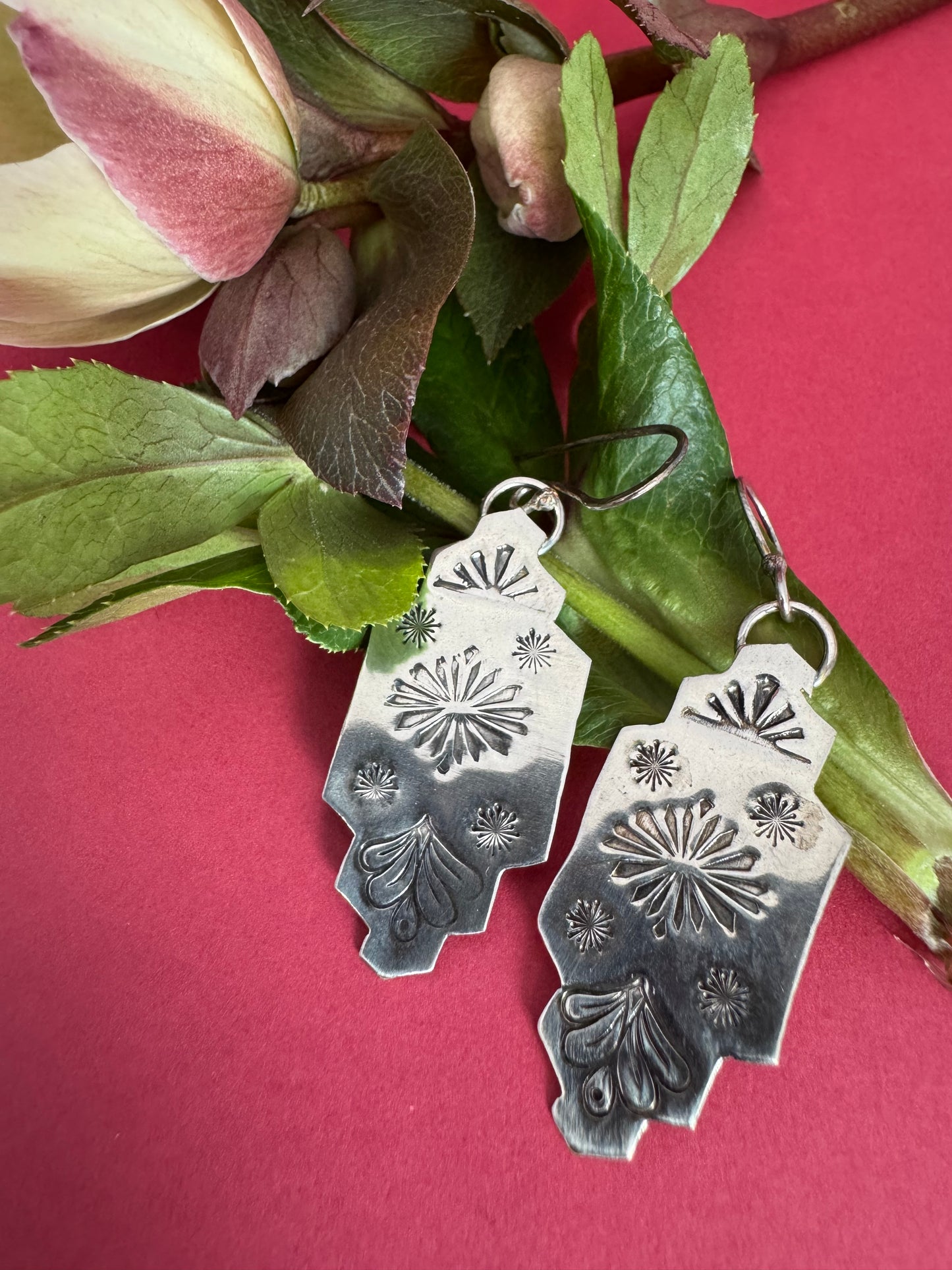 Sterling Silver Aztec Drop Earrings
