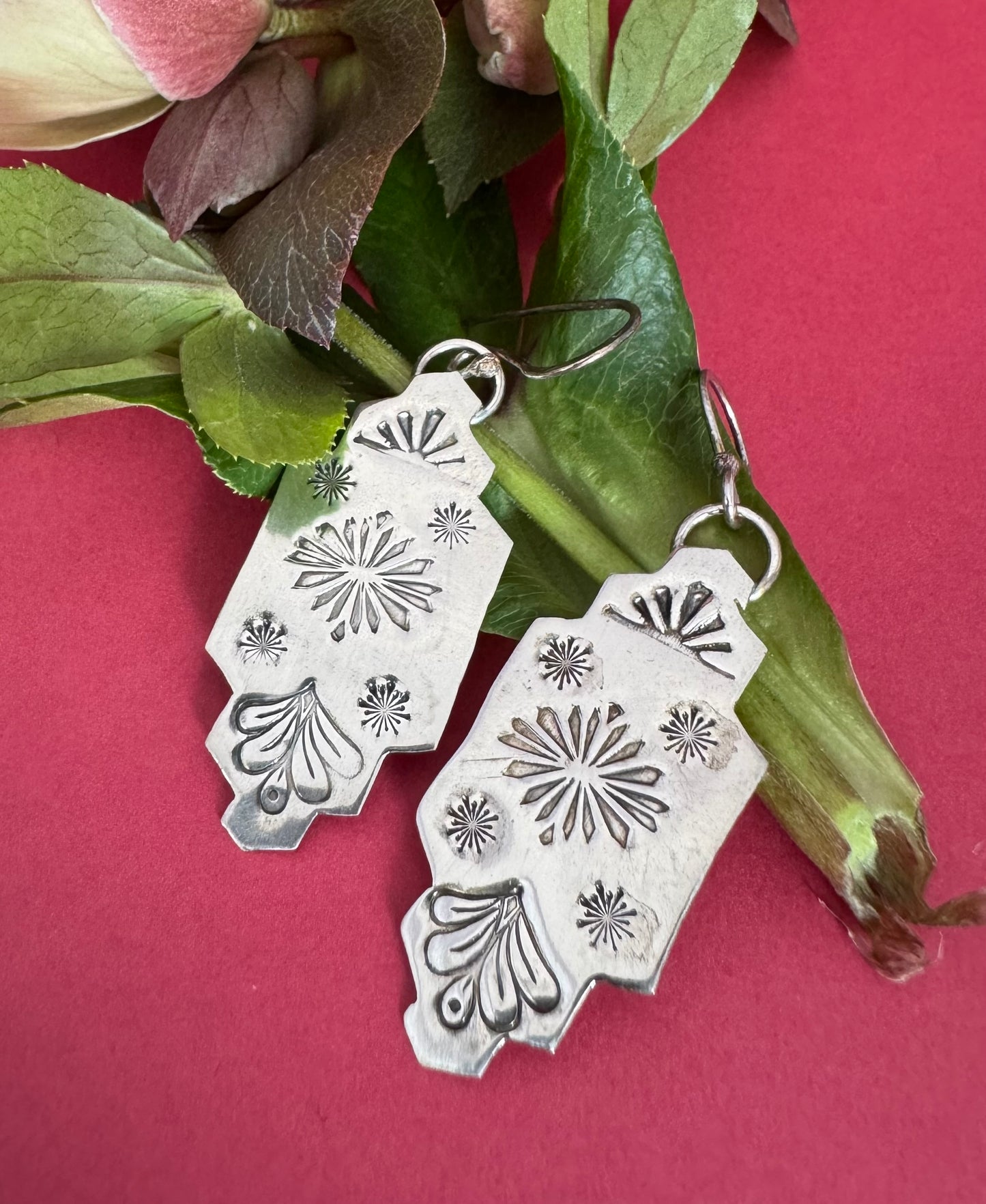 Sterling Silver Aztec Drop Earrings