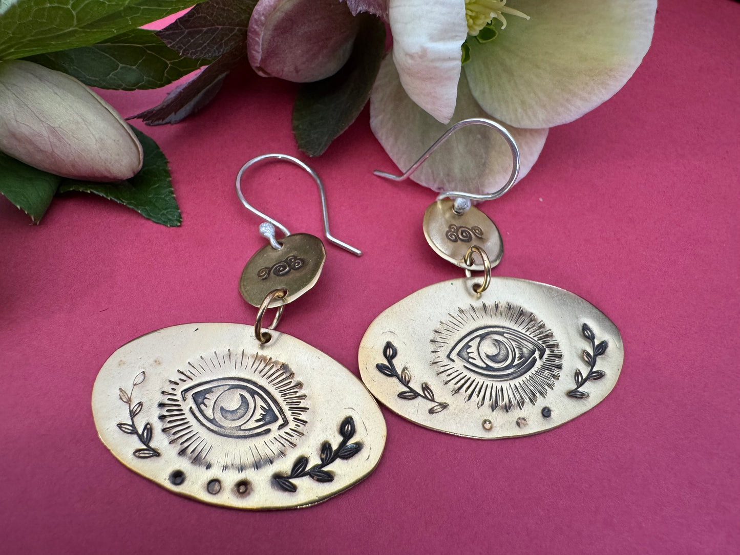 Brass Double Drop Eye & Sterling Silver Earrings