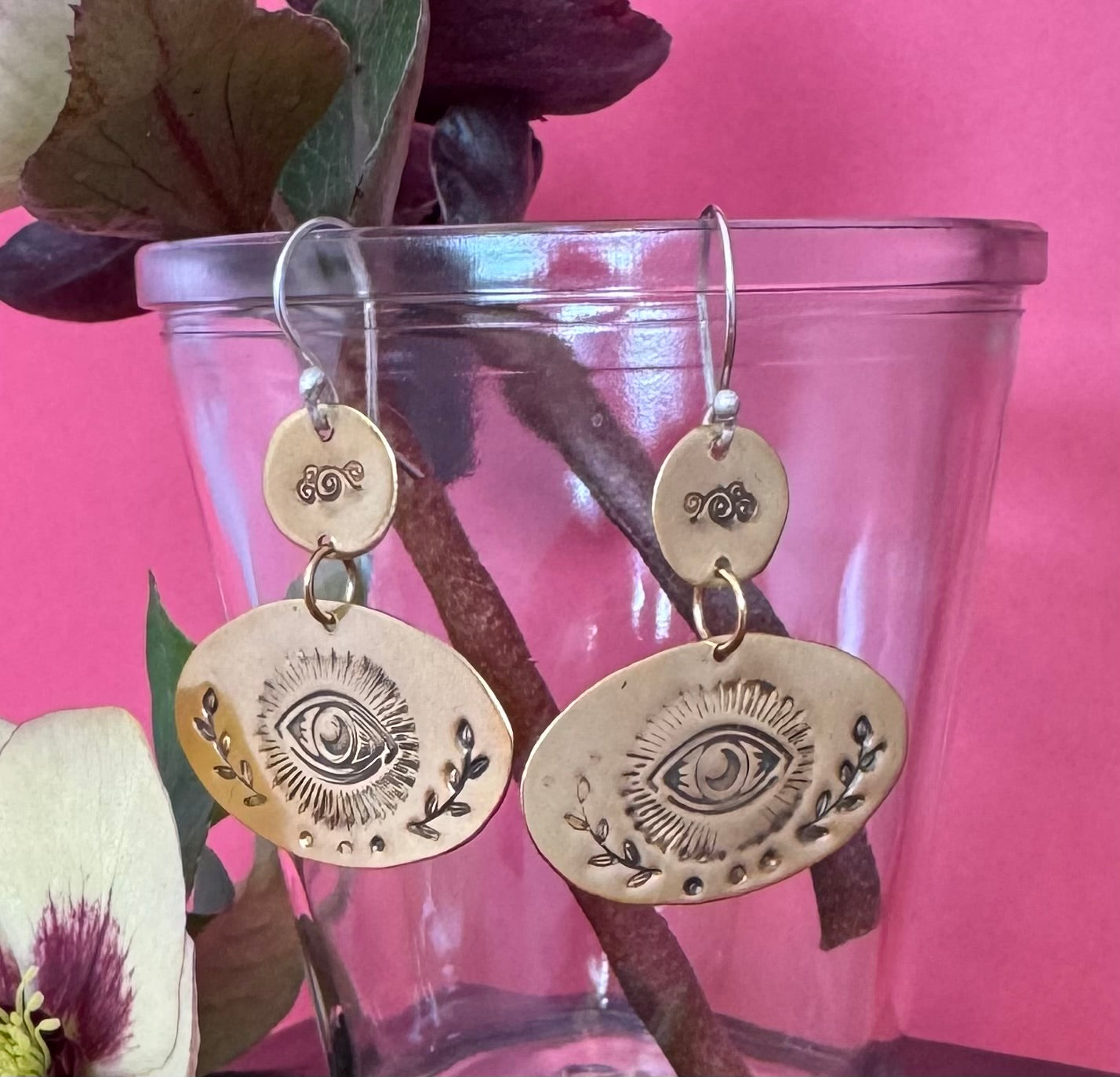 Brass Double Drop Eye & Sterling Silver Earrings