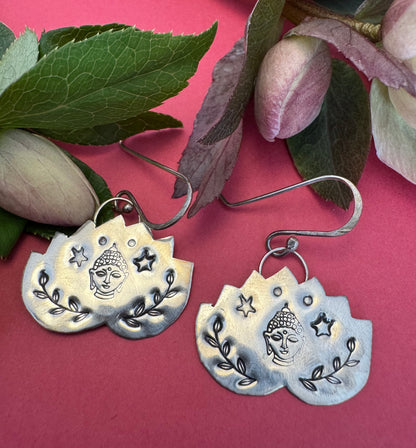 Sterling Silver Buddha Lotus Earrings