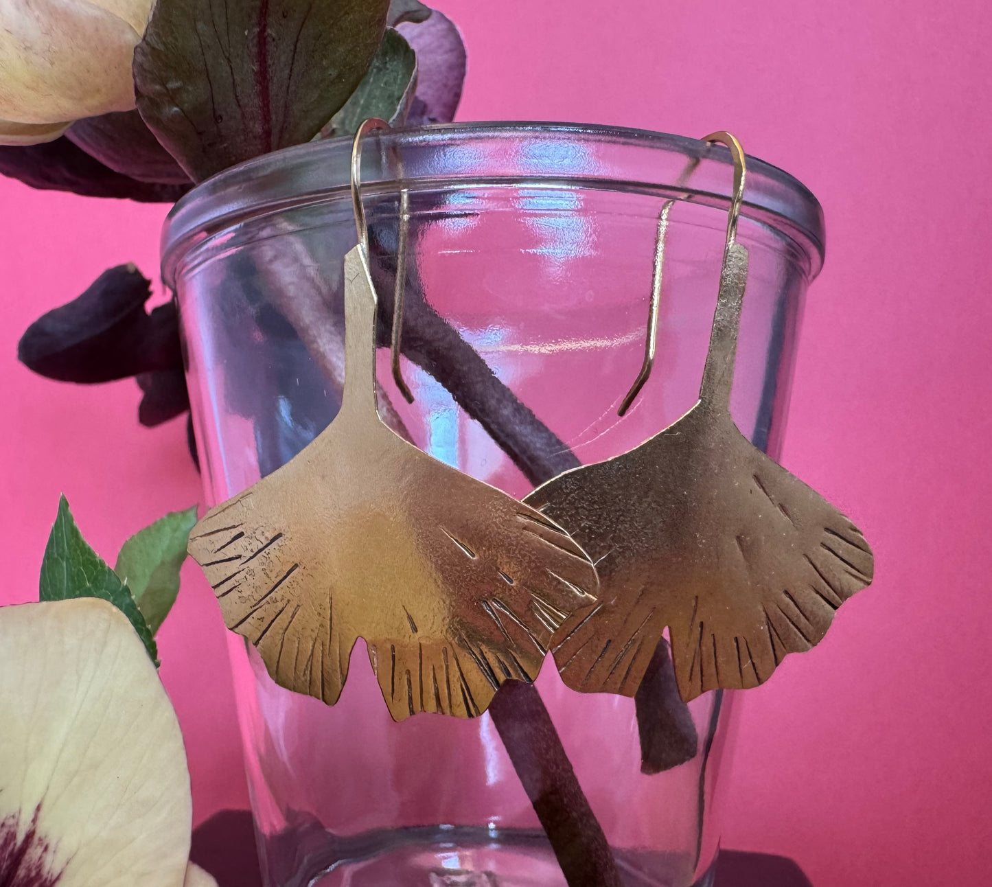 Brass Gingko Leaf Earrings