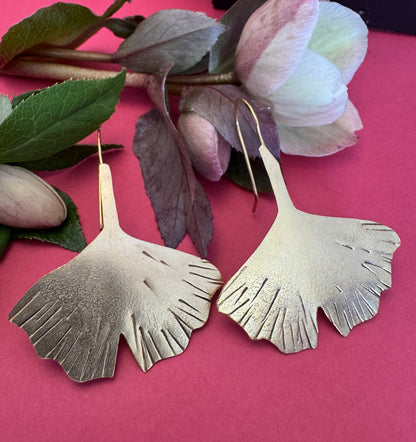 Brass Gingko Leaf Earrings