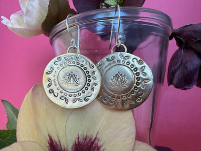 Brass & Sterling Round Lotus Earrings