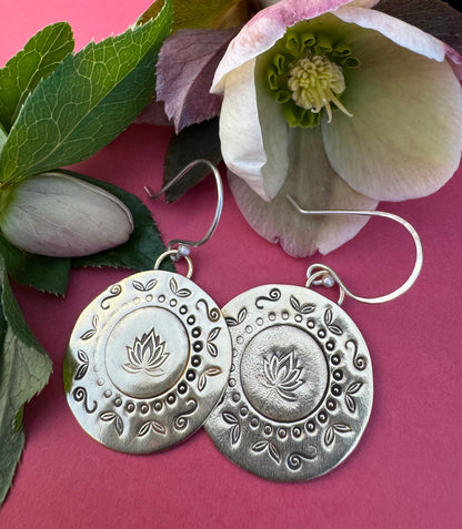 Brass & Sterling Round Lotus Earrings