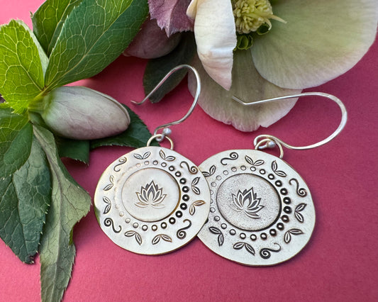 Brass & Sterling Round Lotus Earrings