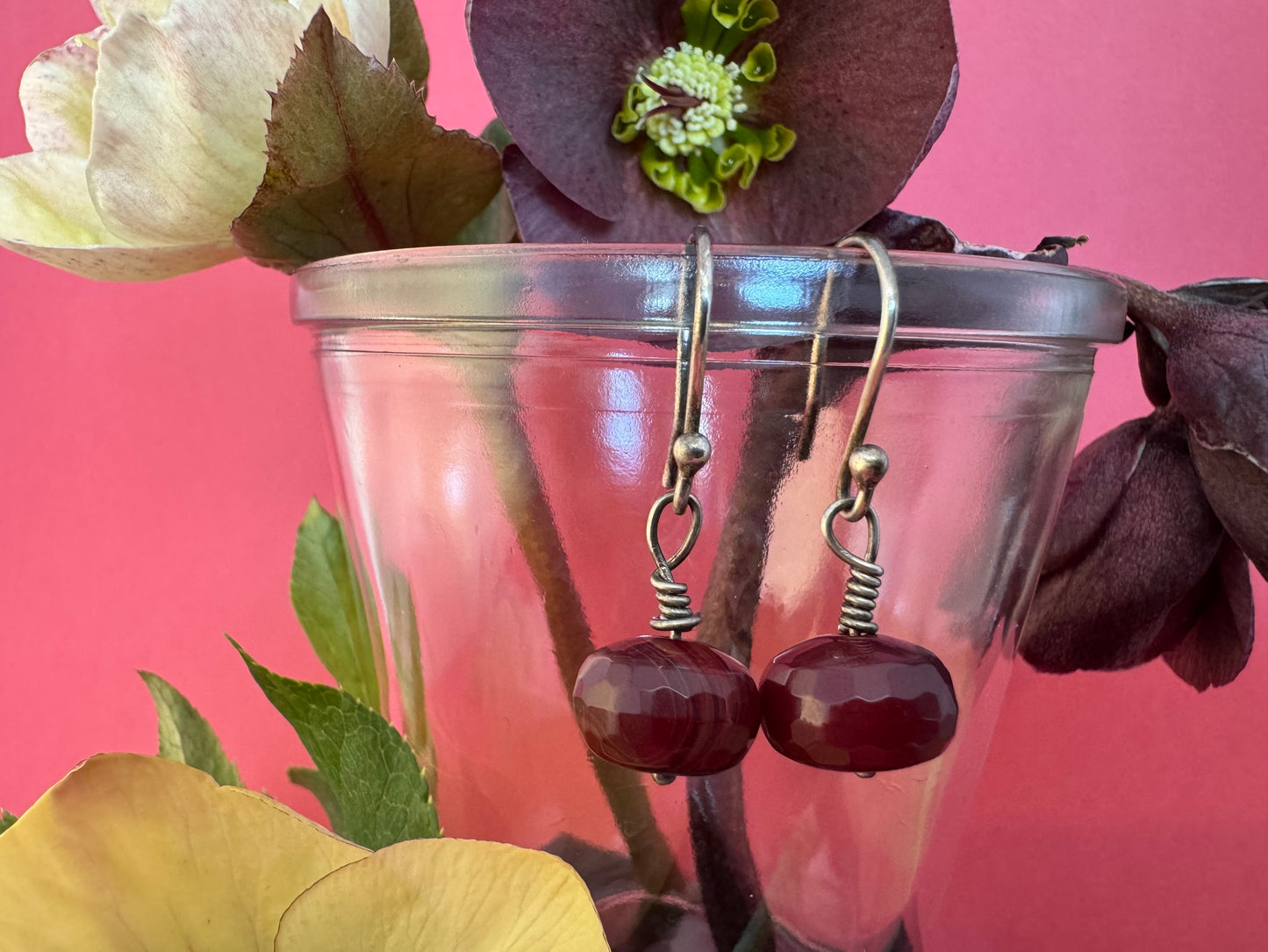 Cherry Quartz & Sterling Silver Drop Earrings