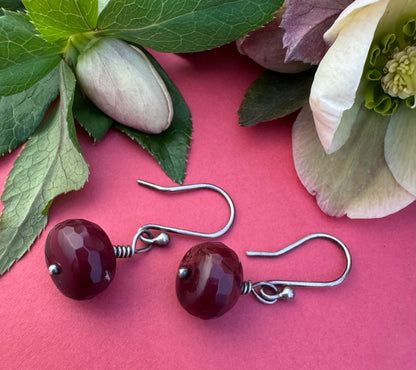 Cherry Quartz & Sterling Silver Drop Earrings
