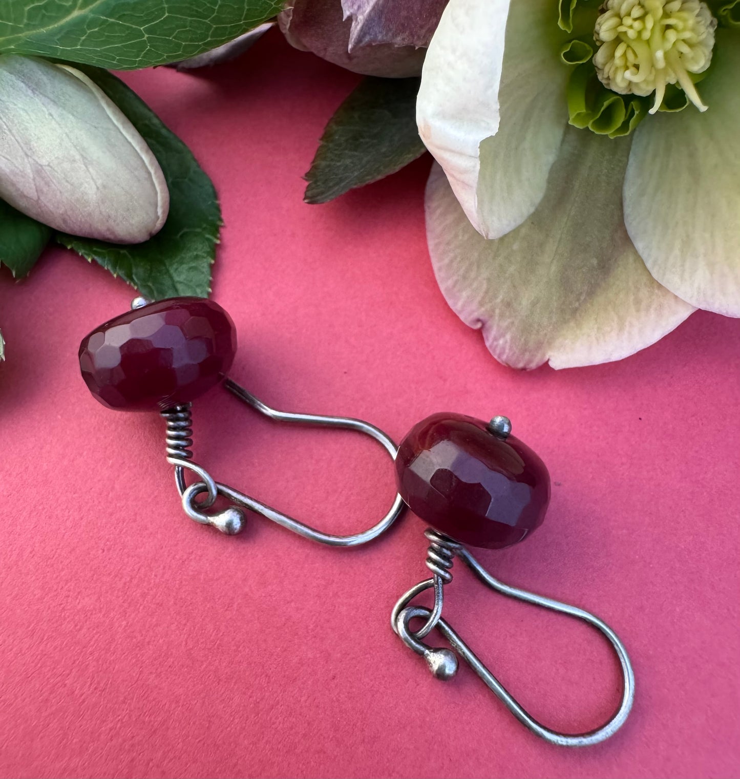 Cherry Quartz & Sterling Silver Drop Earrings