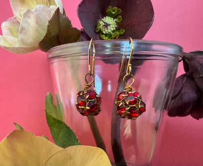 Red Rhinestone Drop Earrings