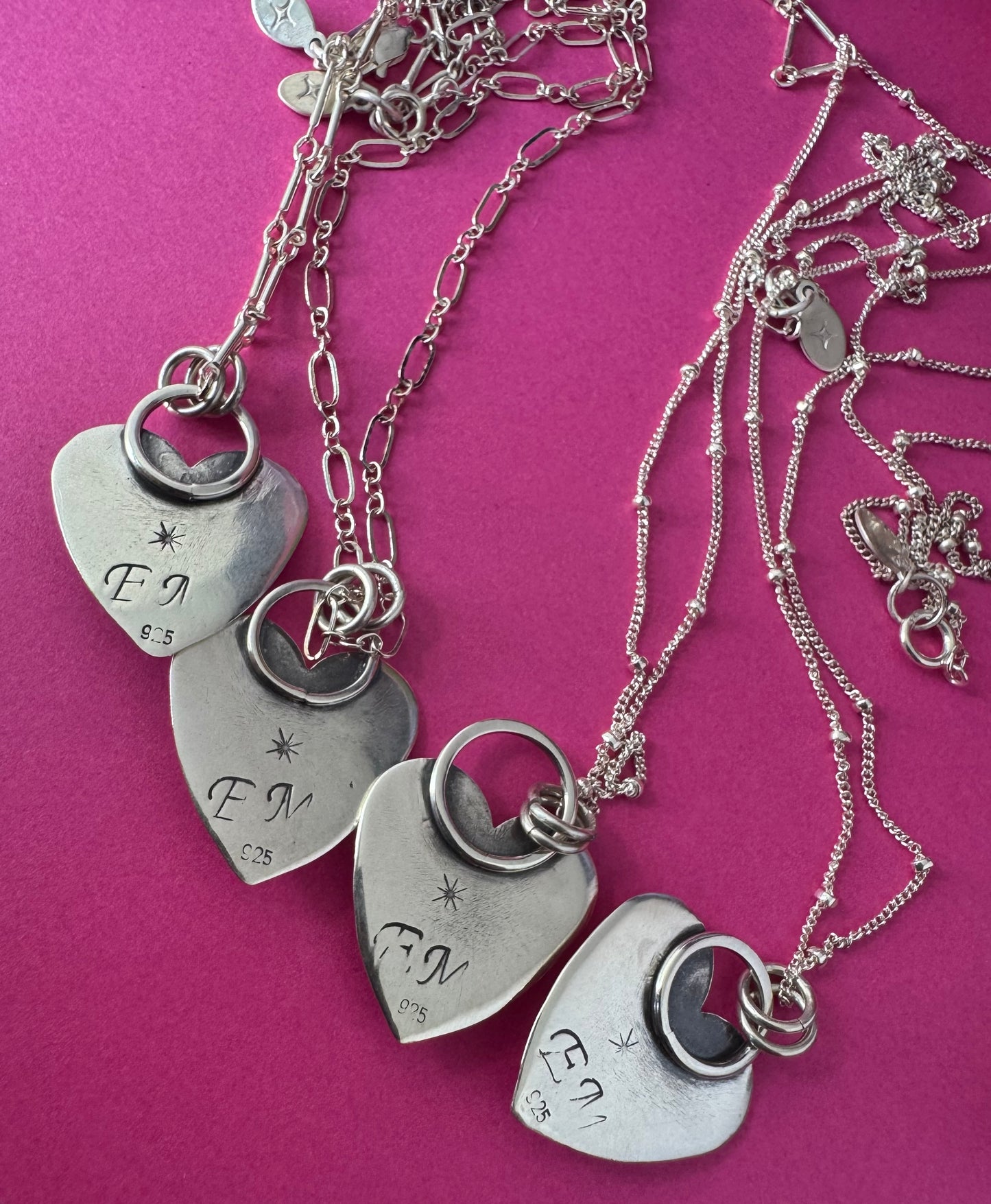 Little Stamped Heart Sterling Silver & Gemstone Necklaces