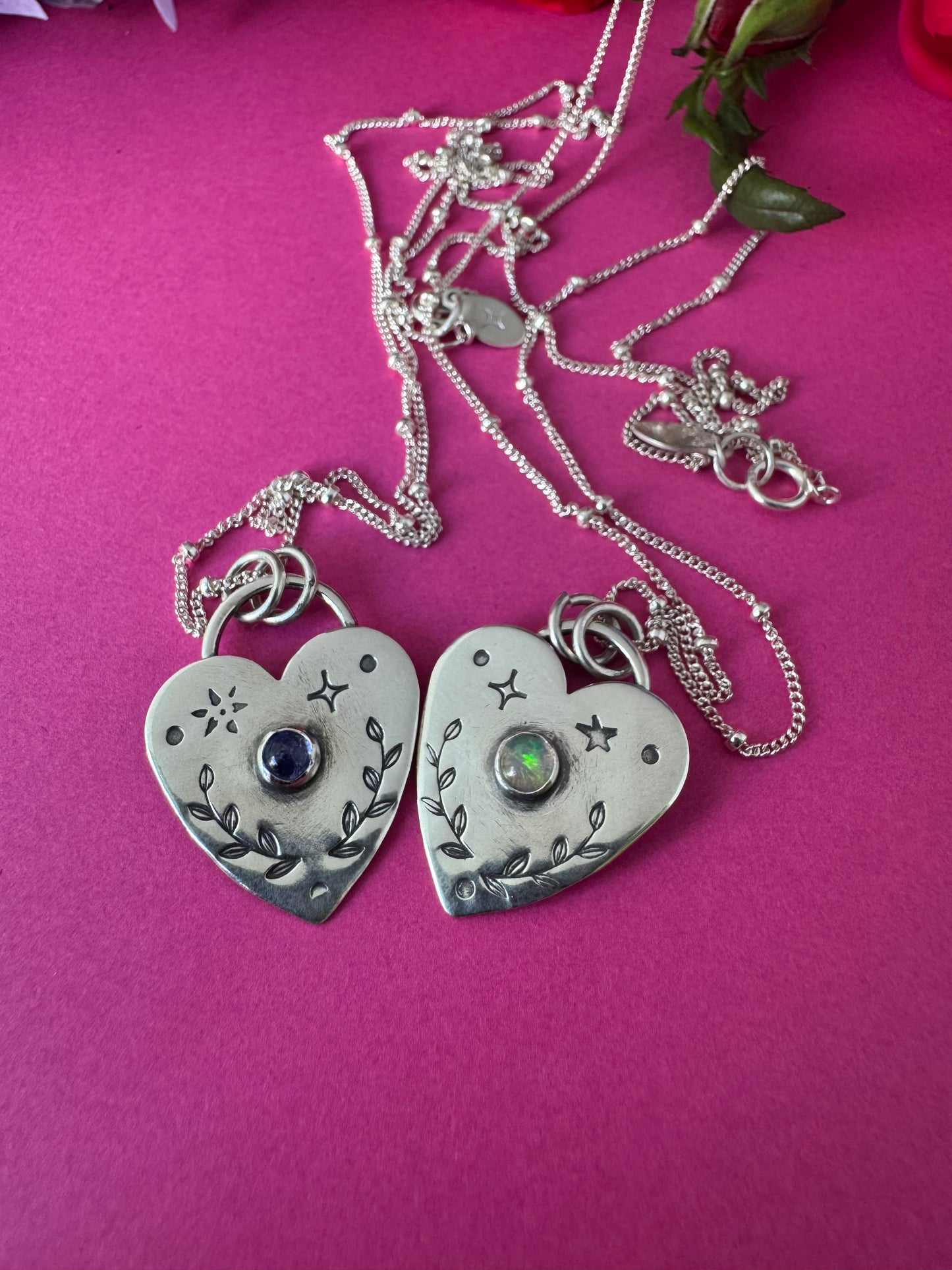 Little Stamped Heart Sterling Silver & Gemstone Necklaces