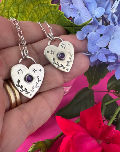 Little Stamped Heart Sterling Silver & Gemstone Necklaces