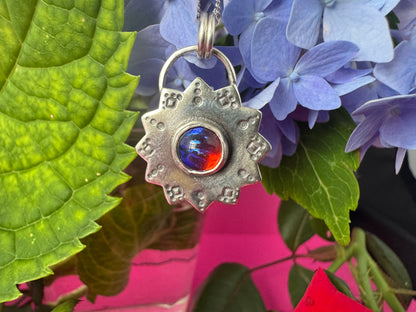 Sterling Silver & Dragon’s Breath Glass Sun Necklace