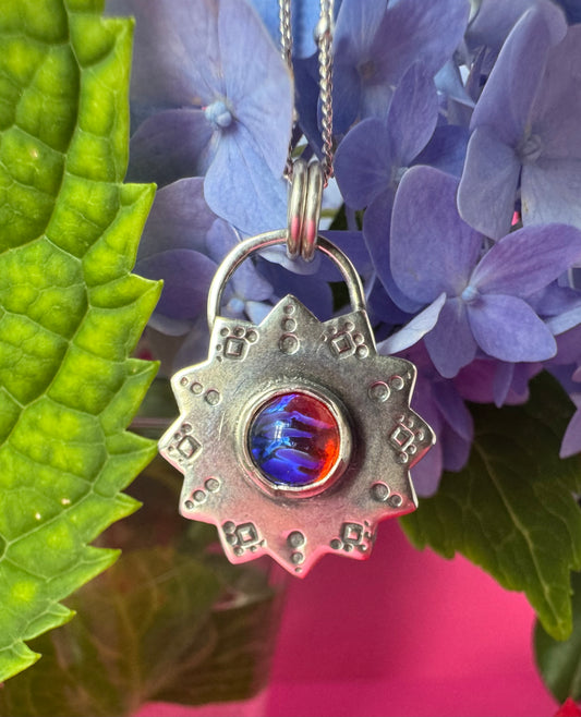 Sterling Silver & Dragon’s Breath Glass Sun Necklace