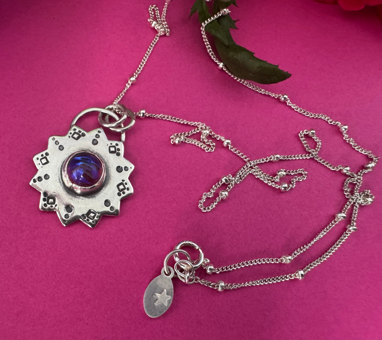Sterling Silver & Dragon’s Breath Glass Sun Necklace