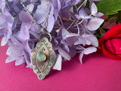 Ethiopian Opal & Sterling Silver Stamped Necklace