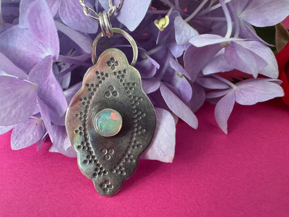Ethiopian Opal & Sterling Silver Stamped Necklace