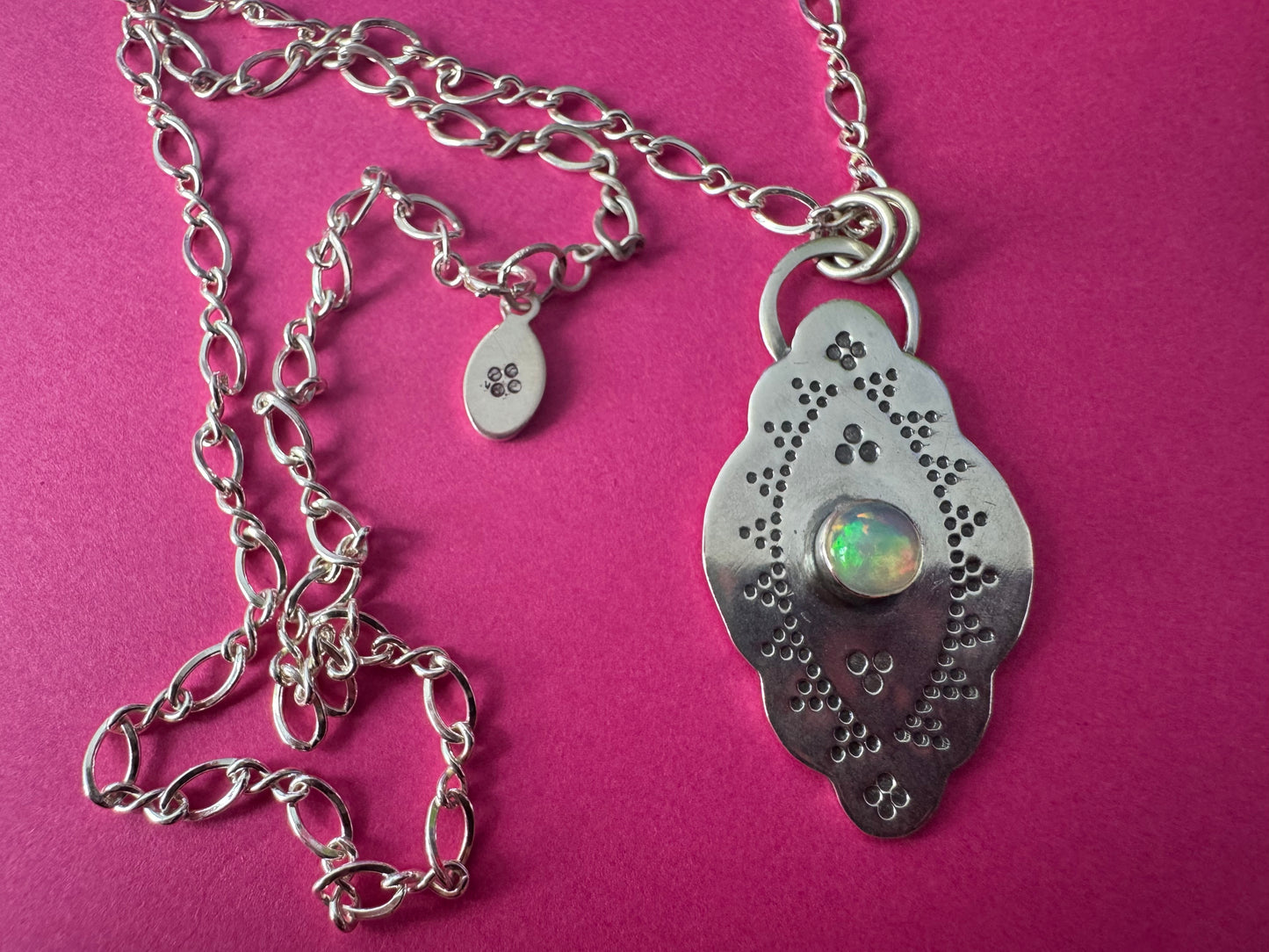 Ethiopian Opal & Sterling Silver Stamped Necklace