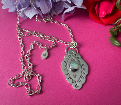 Ethiopian Opal & Sterling Silver Stamped Necklace