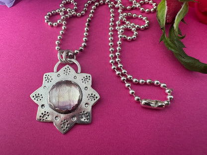 Rainbow Fluorite & Sterling Silver Sun Necklace