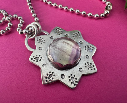Rainbow Fluorite & Sterling Silver Sun Necklace