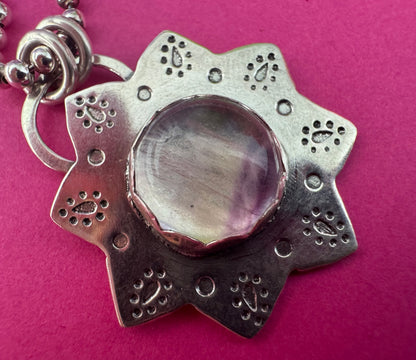Rainbow Fluorite & Sterling Silver Sun Necklace