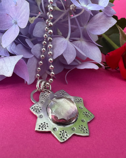 Rainbow Fluorite & Sterling Silver Sun Necklace